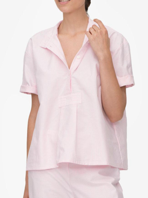 Short Sleeve Cropped Shirt Pink Oxford Stripe