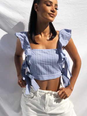 Blue Pinstripe Woven Tie Side Frill Bralet