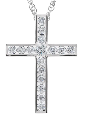 Pompeii3 1 1/2 Ct Diamond Cross Pendant Necklace 18" 10k White Gold 32mm Tall