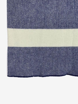 Virgin Wool Throw Blanket Navy W/ Natural Stripe