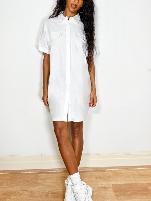 White Oversized Utility Shirt Dress