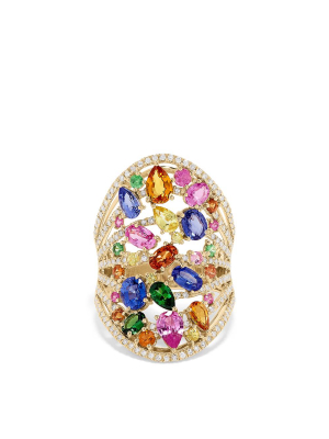 Effy Watercolors 14k Yellow Gold Multi Sapphire And Diamond Ring, 6.09 Tcw