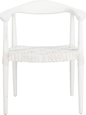 Justin Leather Woven Accent Chair White/off-white