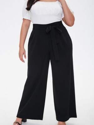 Plus Size Belted Wide-leg Pants