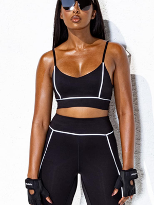 Black Elasticated Reflective Piping Sports Bra