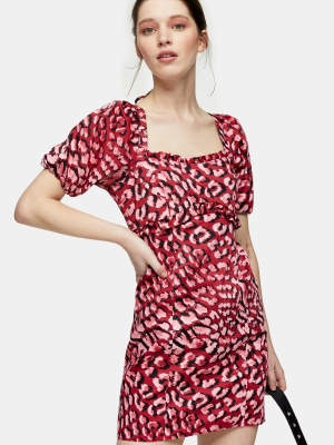 Red Animal Print Poplin Mini Tea Dress