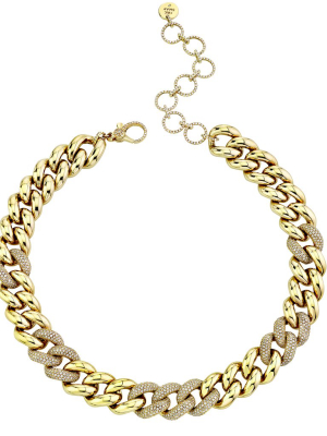 Jumbo Alternating Diamond Link Necklace - Yellow Gold