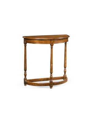 Country Walnut Demilune Console Table