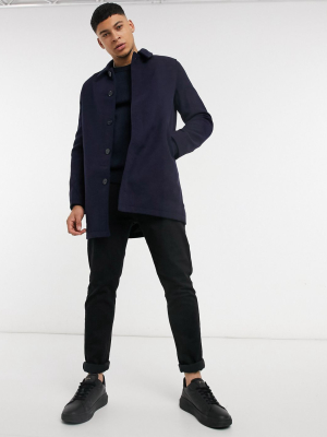 Asos Design Wool Mix Overcoat In Navy