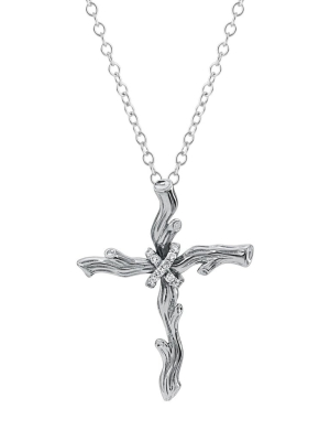 Enchanted Forest Cross Pendant With Diamonds In Sterling Silver