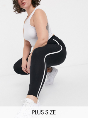 New Look Curve Side Stripe Leggings In Black