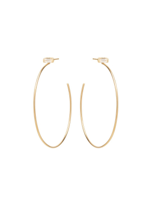 14k Large Baguette Diamond Hoops