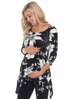 Maternity Floral Scoop Neck Tunic Top With Pockets