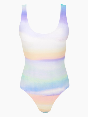 Visage Scoop Neck One Piece Swimsuit (curves) - Rainbow Ombre Print