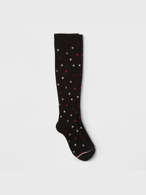 Dr. Motion Women's Mild Compression Dancing Dots Knee High Socks - Black 4-10