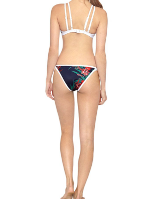 Double Strap Slim Moderate Bikini Bottom - Maui Blue Tropical Print