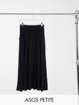 Asos Design Petite Midi Skirt With Pockets In Black