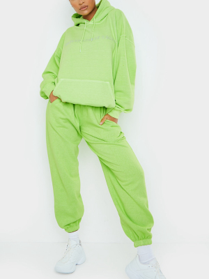 Prettylittlething Lime Diamante Slogan Joggers