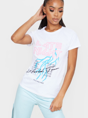 White Late Night Fitted T Shirt