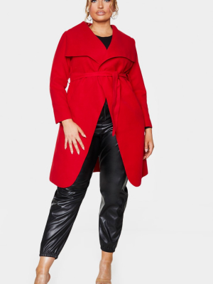 Plus Veronica Red Oversized Waterfall Belted Coat