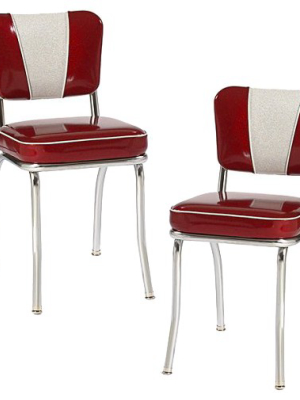 Set Of 2 V Back Diner Chair Red