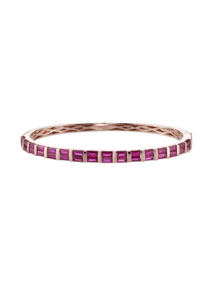 Baguette Half Ruby Bangle - Rose Gold