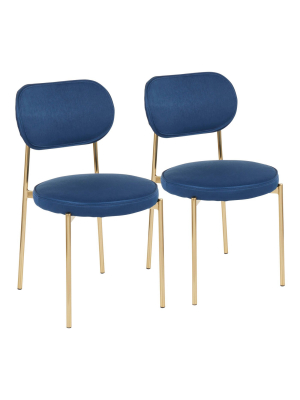 Set Of 2 Chloe Contemporary Glam Dining Chair Dark Blue - Lumisource