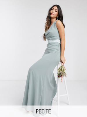 Tfnc Petite Bridesmaid Cowl Neck Bow Back Maxi Dress In Sage