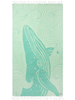 Green Swirl Waves Whale Towel