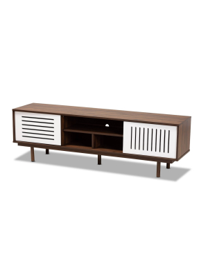 70" Tv Stand Meike Two-tone Wood Walnut/white - Baxton Studio