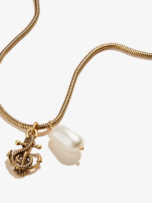 Pearl + Anchor Pendant Snake Chain Necklace