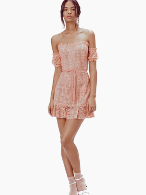 Dakota Off Shoulder Lace Mini Dress - Peachy Pink