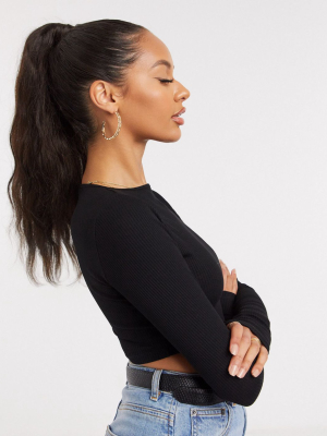 Asos Design Super Crop Ribbed Top With Thumbhole In Black