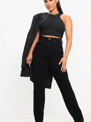 Petite Black Slim Leg Mom Jean