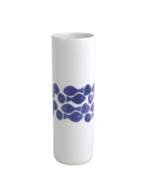 Vietri Viva Santorini Fish Tall Vase - Blue & White