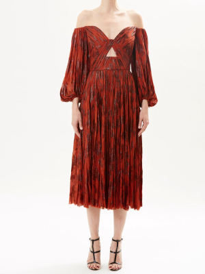 Sienna Off-the-shoulder Hand Pleated Lurex Mouselline Cocktail Dress