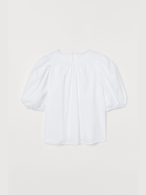 Cotton Puff-sleeved Blouse