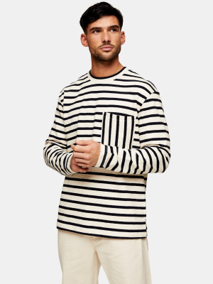 Ecru Boxy Pocket Stripe Sweatshirt