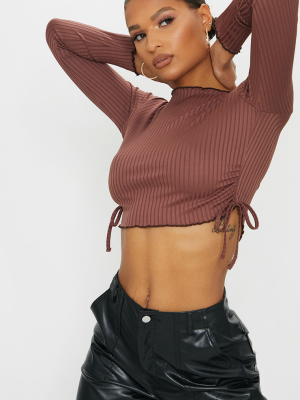 Chocolate Rib Ruched Side Long Sleeve Top