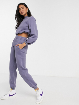 Asos Design Hourglass Tracksuit With High Neck And Bubble Hem / Oversized Jogger In Slate