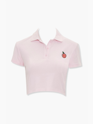 Peach Graphic Cropped Polo Shirt
