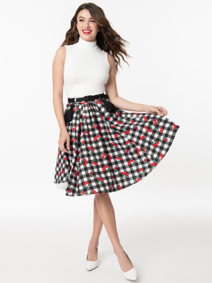 Collectif Black Gingham & Red Cherry Dakota Swing Skirt