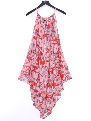 Etched Floral Handkerchief Hem Dress