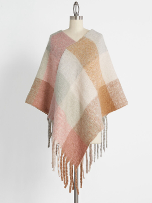 Pastel Plaid Dreams Knit Poncho