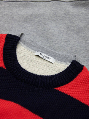 Vltn Logo Striped Knit Sweatshirt