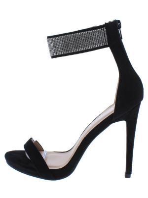 Julia292 Black Open Toe Embellished Ankle Strap Heel