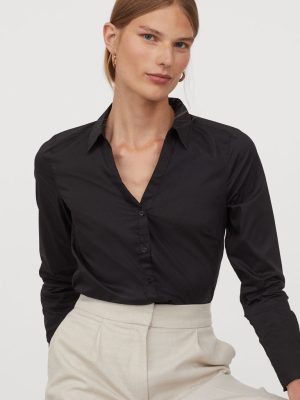 V-neck Cotton Poplin Shirt