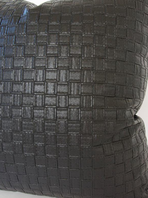 Faux Leather Black Basketweave Pillow - 22x22