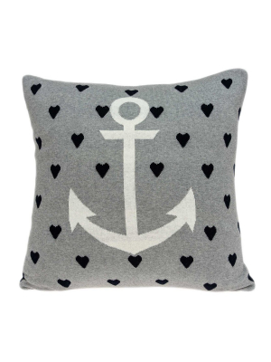 Grey White And Black Nautical Anchor Pillow Cover