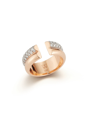 Thoby 18k Rose Gold And White Diamond 2 Row Tubular Ring